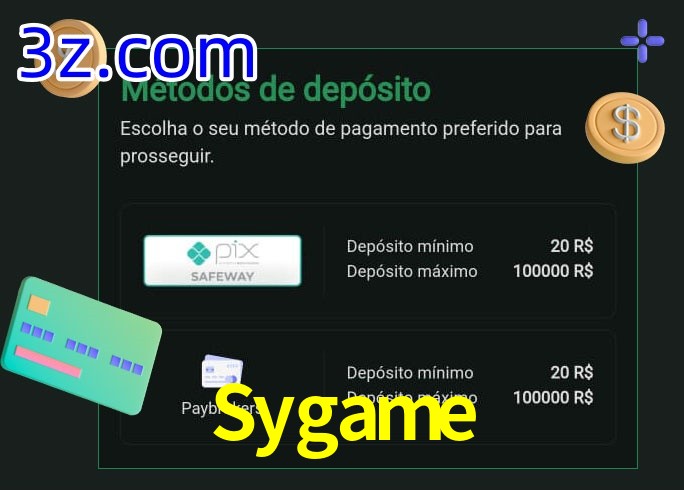 O cassino Sygame oferece uma grande variedade de métodos de pagamento